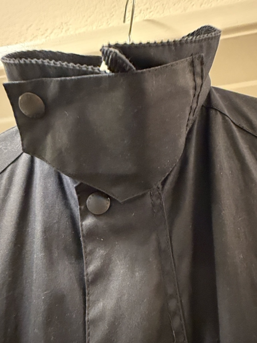 Barbour Navy Waxed Cotton Field Jacket with Cord Collar - Picture 5 of 10